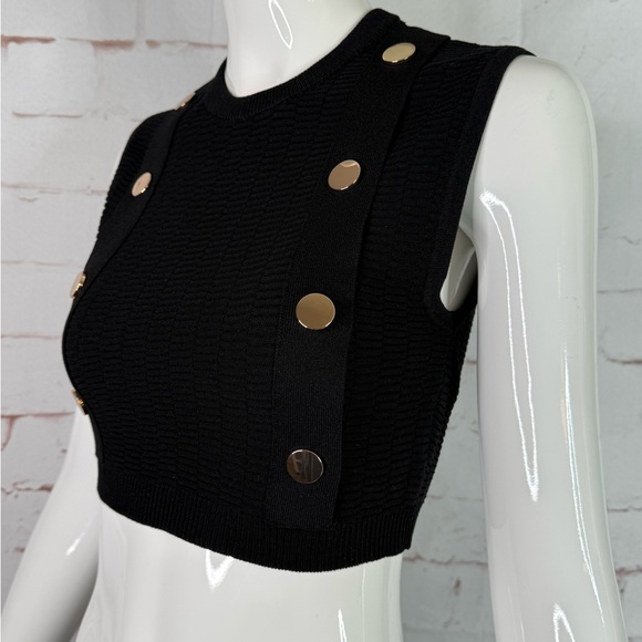 NEW ZARA S Black Sleeveless Crop Top Knit Vest Gold Button Accents Small NWT - Picture 11 of 15